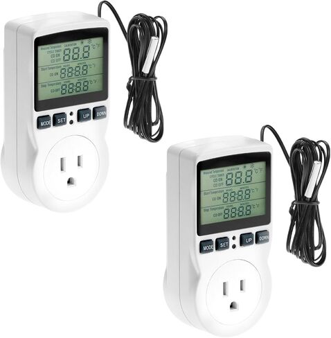 QWORK Digital Thermostat Outlet Plug Temperature Controller Socket - 120V, 15A Max, Heating Cooling Control, No Back Light in Kuwait