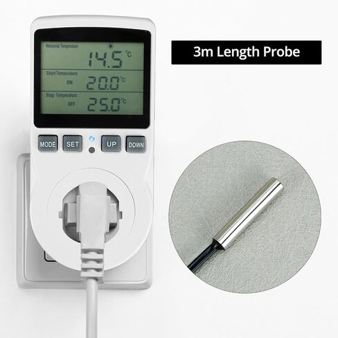 QWORK Digital Thermostat Outlet Plug Temperature Controller Socket - 120V, 15A Max, Heating Cooling Control, No Back Light in Kuwait