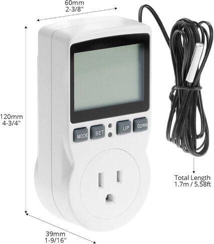 QWORK Digital Thermostat Outlet Plug Temperature Controller Socket - 120V, 15A Max, Heating Cooling Control, No Back Light in Kuwait