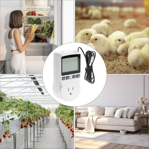 QWORK Digital Thermostat Outlet Plug Temperature Controller Socket - 120V, 15A Max, Heating Cooling Control, No Back Light in Kuwait