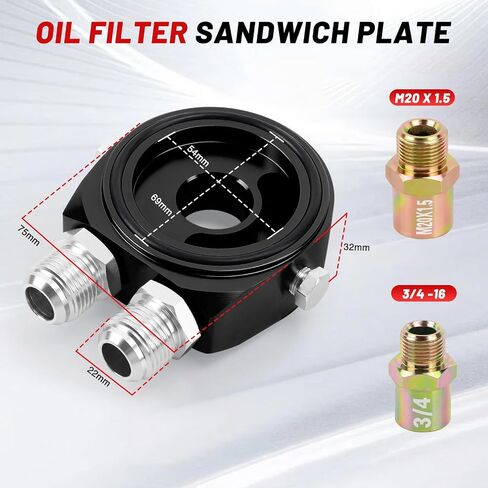 Oil Filter Sandwich Plate Adapter, Universal For M20 x 1.5 & 3/4-16 Oil Filter, With Two 1/8"NPT and Two AN10 ports to Connect Temp/Pressure Sensors Etc(Silver) in Saudi Arabia