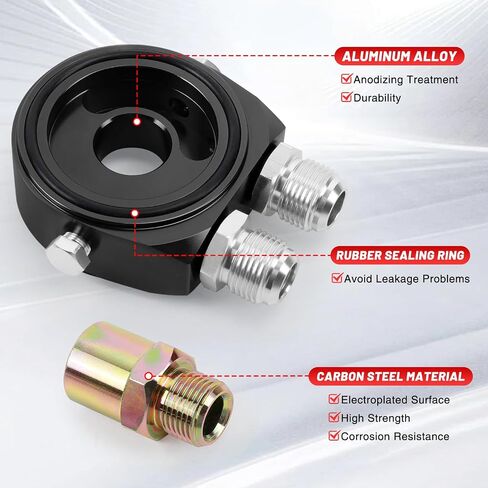 Oil Filter Sandwich Plate Adapter, Universal For M20 x 1.5 & 3/4-16 Oil Filter, With Two 1/8"NPT and Two AN10 ports to Connect Temp/Pressure Sensors Etc(Silver) in Saudi Arabia
