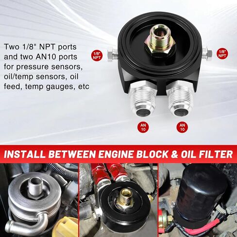 Oil Filter Sandwich Plate Adapter, Universal For M20 x 1.5 & 3/4-16 Oil Filter, With Two 1/8"NPT and Two AN10 ports to Connect Temp/Pressure Sensors Etc(Silver) in Saudi Arabia