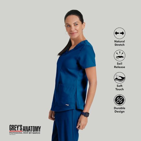 BARCO Grey's Anatomy Scrubs - Aubrey Scrub Top for Women, V-Neck, Shirring Back Super-Soft Women's Scrub Top in Kuwait