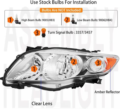 2PCS Headlights Assembly North America built Models For 2011 2012 2013 Toyota Corolla CE LE S L Replacement Headlamps Driver and Passenger Side Chrome Housing Amber Corner in Saudi Arabia