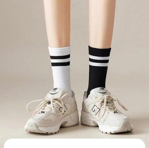 2/5/10 Pairs Classic Striped Running Socks Lightweight Breathable Athletic Crew Socks for Women and Men in Saudi Arabia