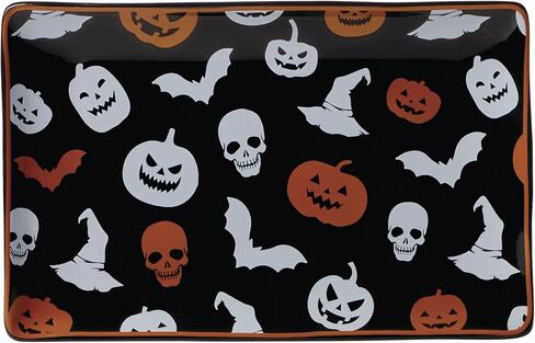 Oneida Dinnerware Set, Vintro Halloween Accent Plates, Assorted Set of 4, Porcelain, Dishwasher Safe, Microwave Safe, Halloween Decor Indoor, Skulls, Pumpkins, Spooky Decorative Plates (4 Piece) in Kuwait