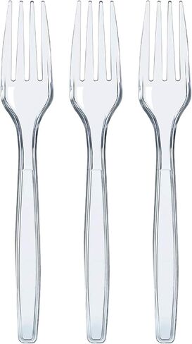 Prestee 300 Count Disposable Plastic Forks - Plastic Silverware Bulk Set - Heavy Duty Plasticware Forks - Clear Utensils for Catering Weddings Parties BBQ - Elegant and Sturdy Tableware in Saudi Arabia