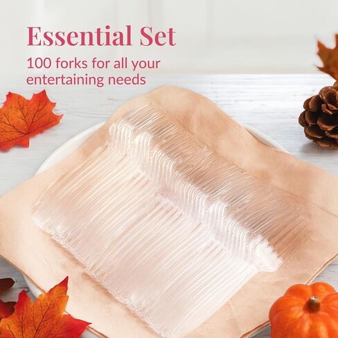 Prestee 300 Count Disposable Plastic Forks - Plastic Silverware Bulk Set - Heavy Duty Plasticware Forks - Clear Utensils for Catering Weddings Parties BBQ - Elegant and Sturdy Tableware in Saudi Arabia