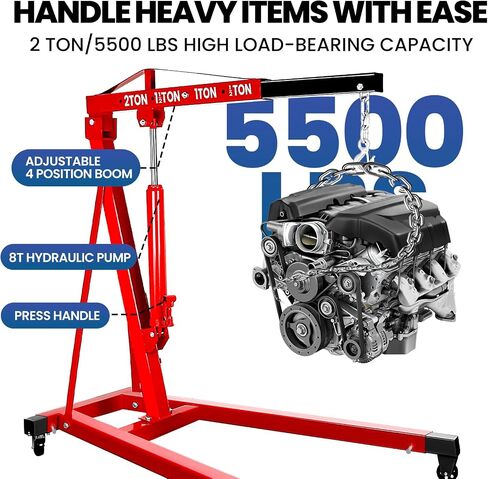 6000 LBS Engine Hoist with Leveler, 3 Ton Cherry Picker Engine Hoist, Folding Engine Shop Crane Hoist Lift, 8 Ton Hydraulic Pump, Cherry Picker Shop Crane with 6 Casters (2Ton) in Saudi Arabia
