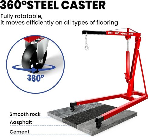 6000 LBS Engine Hoist with Leveler, 3 Ton Cherry Picker Engine Hoist, Folding Engine Shop Crane Hoist Lift, 8 Ton Hydraulic Pump, Cherry Picker Shop Crane with 6 Casters (2Ton) in Saudi Arabia