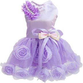 Dog Dress Luxury Puppy Skirt Dog Clothes Princess Dresses Wedding Evening Dress Tutu Skirt Rose Flower Bowknot Dress for Small Dog Girl (XS, Pink)