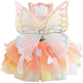 Princess Dog Dresses for Small Dogs Rainbow Clothes Butterfly Costume Pet Clothes Girl Puppy Dog Princess Skirt Summer Cute Dog Wedding Holiday Party Costume Outfits (L(Back:13.8" Chest:17.8"))