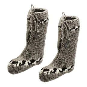 Indoor House Slippers 100% wool handmade Knitted Boot Style (grey)