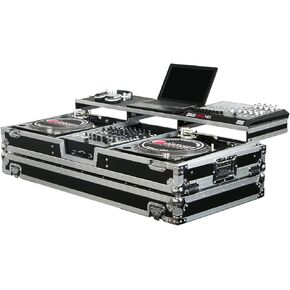 Universal 12" Format DJ Mixer and Two Battle Position Turntables Flight Coffin Case with Full Glide Platform