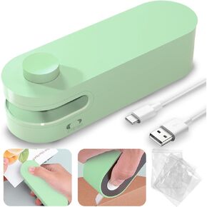 𝐑𝐞𝐜𝐡𝐚𝐫𝐠𝐞𝐚𝐛𝐥𝐞 Mini Bag Sealer, 2 in 1 Heat Sealer and Cutter for Snack Chip Plastic Bags, for Food Storage and Freshness