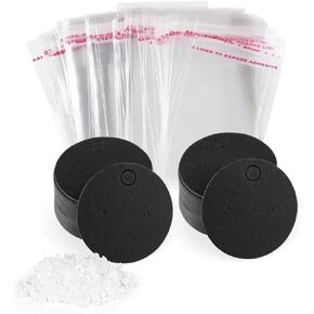 yuntop 100 Pcs Round Earring Cards with 100Pcs Self Adhesive Bags for Earrings Jewelry Display and 200 Pcs Earring Backs, Earring Display Holder Cards 1.6 Inches Earring Card Holder Set (Black)