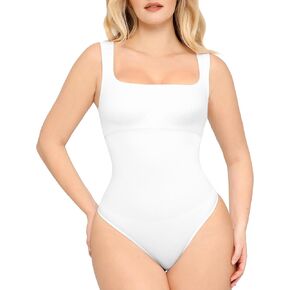 FeelinGirl Shapewear Bodysuits for Women Tummy Control Suqare Neck Thong Body Suit Sleeveless Going Out Tank Tops 2024