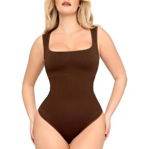 FeelinGirl Shapewear Bodysuits for Women Tummy Control Suqare Neck Thong Body Suit Sleeveless Going Out Tank Tops 2024