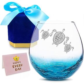 Mothers Day Gift for Mom, Tribal Sea Turtles Handmade Engraved Crackle Turquoise Wine Glass, Gifts for Turtle Lovers Women in Kuwait