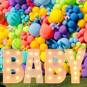 2.3FT Baby Shower Decoration of Girl and Boy, Marquee Light up Letters Set, Mosaic Foam Board Logo Boys and Girls Baby Shower Decoration Gender Unveiling Party Supplies Decoration, White