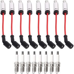 ENA Set of 8 Spark Plugs with Red Wires Set Compatible with Chevy GMC Buick Corvette Express Canyon Escalade Silverado Suburban Tahoe Yukon H2 LS2 LS3 LS4 LS7 Engine Replacement for 41-962 9748HH