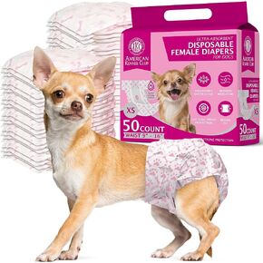 American Kennel Club Female Dog Wrap, Disposable Diapers with Wetness Indicator, Large, 50 Count