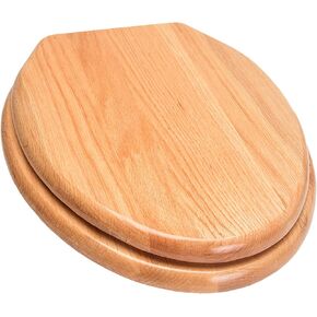 5Q1E2-16BR Solid Oak Traditional Design Toilet Seat with Solid Metal Hinges, Elongated, Mahogany with Polished Brass