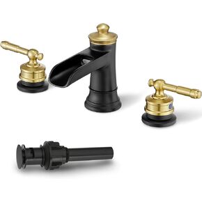 HOIGY 8 Inch Widespread Bathroom Faucet Brushed Nickel, Brass Waterfall Faucet for Bathroom Sink, 2 Handles Bath Faucet Bathroom Sink Faucets with Water Hose & Pop-Up Drain Saving Water Modern Fashion