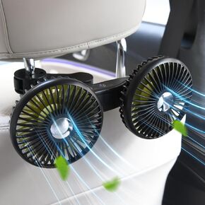 DICMKY Dual Head Car Cooling Fan for Back Seat, Battery Powered Rechargeable Usb Car Seat Headrest Fan for Baby Rear Facing, Summer Car Accessories Cooler That Blow Cold Air for Sedan Suv Rv Truck