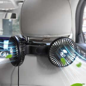 DICMKY Dual Head Car Cooling Fan for Back Seat, Battery Powered Rechargeable Usb Car Seat Headrest Fan for Baby Rear Facing, Summer Car Accessories Cooler That Blow Cold Air for Sedan Suv Rv Truck