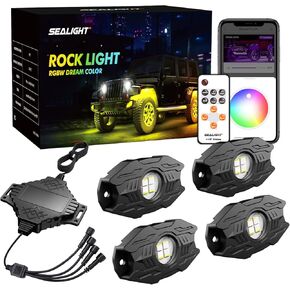 SEALIGHT RGBW Rock Lights for Trucks, 4 Pods Music and Velocity Mode Underglow LED Lighting Kit, Bluetooth APP and Wireless Remote Double Controls, Multicolor Neon Lights Under Off Road Jeep ATV UTV in Kuwait