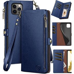 XcaseBar for iPhone 15 Pro Max 6.7" Wallet case with Zipper Credit Card Holder【RFID Blocking】,Flip Folio PU Leather Phone Cases Shockproof Cover Women for Apple 15 Pro Max case Pink and Black Flower