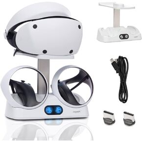 محطة شحن وحدة التحكم PSVR2، حامل شحن وتخزين VR2 لوحدة تحكم Playstation VR2 مع مؤشر LED، 2 مشبك مغناطيسي وكابل من النوع C in Kuwait