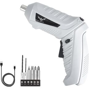Gray Electric Screwdriver, 3.6V Cordless Screwdriver Rechargeable with 6pcs Screwdriver Bit Set, Front LED Light, Flexible Shaft, Micro USB, Carrying Case, Easy for Small Home Projects
