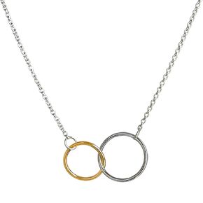 Interlocking Circle Necklace, Mixed Metal Double Circle Necklaces for Women, Bestie Mother Daughter Best Friend Gift Ideas, Adjustable Length Two Tone (S - 16-18 inch adjustable)