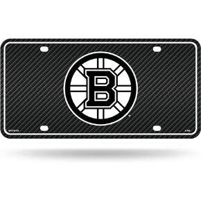 Rico Industries NHL Hockey Boston Bruins Carbon Fiber Metal Auto Tag 6" x 12" - Great for Truck/Car/SUV