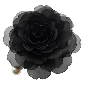 10 CENTIMETER Chiffon Rose Brooch Pin By NhanDo Handmade – Floral Brooch Pins for Women and Men, Handmade Gift For Mother's Day, Best Friend Gift, Gift For Her, Valentine's Day Gift (Black)
