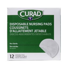 Curad Disposable Nursing Pads for Breastfeeding, Adhesive Strip, 12 per Box