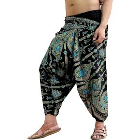 Sarjana Handicrafts Mens Womens Cotton Golden Printed Harem Pants Yoga Drop Crotch Trouser