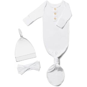 Super Soft Newborn Baby Knotted Gown Set with Hat, Bow, and Mittens - Perfect for Newborn Boys and Girls