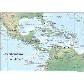 Central America and the Caribbean Poster Map - 24 x 17 inches – Paper Laminated