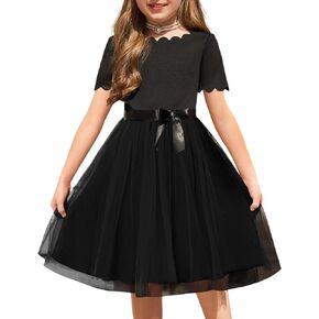 Arshiner Girls Dress Tutu Fluffy Summer Dresses Belted Wedding Party Flower Girls' Dress Size 3-11 Years