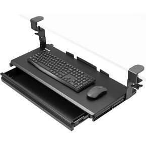 VIVO Large Height Adjustable Clamp-on Keyboard Tray, Extra Sturdy Pull Out Platform with Storage Drawer, 27 (33 Including Clamps) x 11 inch Slide-Out Tray with Organizer, Black, MOUNT-KB05HB-DR