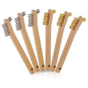 Wire Brush Set 12Pcs,Small Detailing Wire Scratch Brushes for Cleaning, Brass/Stainless Steel Bristles with 8" Curved Wood Handle for Metal Rust Remover,Paint, Dirt, Paint Scrubbing