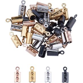 UNICRAFTALE About 40pcs 4 Colors Folding Crimps Ends Stainless Steel Cord Ends Fold Over Cord Ends 1mm Hole Jewelry Finding for Bracelets 10x4mm, Inner Dia 3.5mm