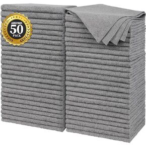 FIXSMITH Grey Microfiber Cleaning Cloth -Pack of 50, 16"X12" Cleaning Rags for Housekeeping and Kitchen, Reusable Shop Towels for Car, Lint Free, Scratch-Free, Highly Absorbent Microfiber Towels