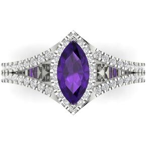 Clara Pucci 1.17ct Marquise Cut Solitaire with Accent split shank Halo Natural Amethyst gemstone designer Modern Ring 14k White Gold