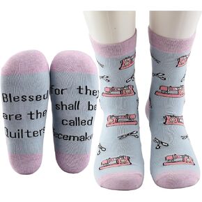 MBMSO Sewing Themed Socks Quilting Gifts for Quilters Funny Sewing Lover Gifts Blessed are the Quilters Crew Socks