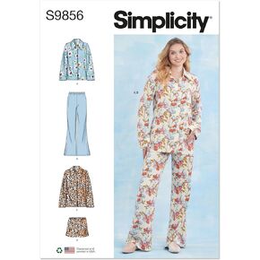 Simplicity Misses' Top, Pants, and Shorts Sleepwear Sewing Pattern Packet, Design Code S9856, Sizes XS-S-M-L-XL-XXL, Multicolor